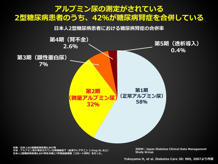 日本人2型糖尿病患者における糖尿病腎症の合併率の図